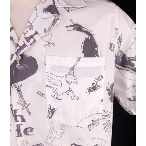 Rhude Doodle Hawaiian Shirt Size XS White Gray Unisex styling NWT - Picture 3 of 13